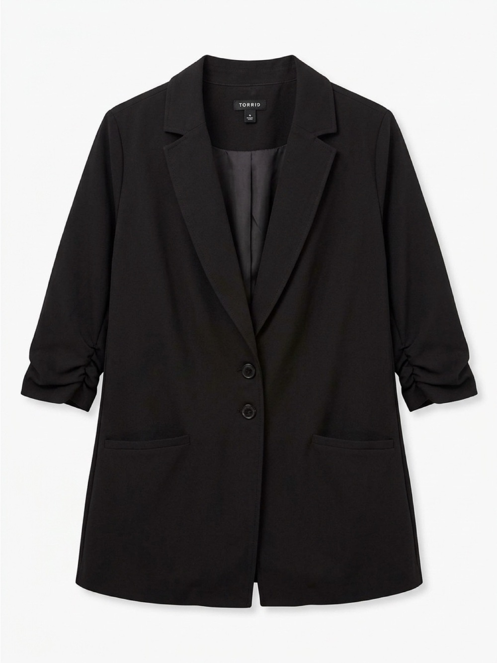 torrid Black Tailored Longline Blazer with Ruched Sleeves